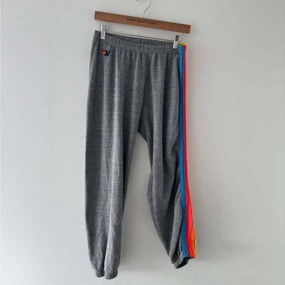 AVIATOR NATION Gray Stripe Neon Sweatpants L - Picture 3 of 6